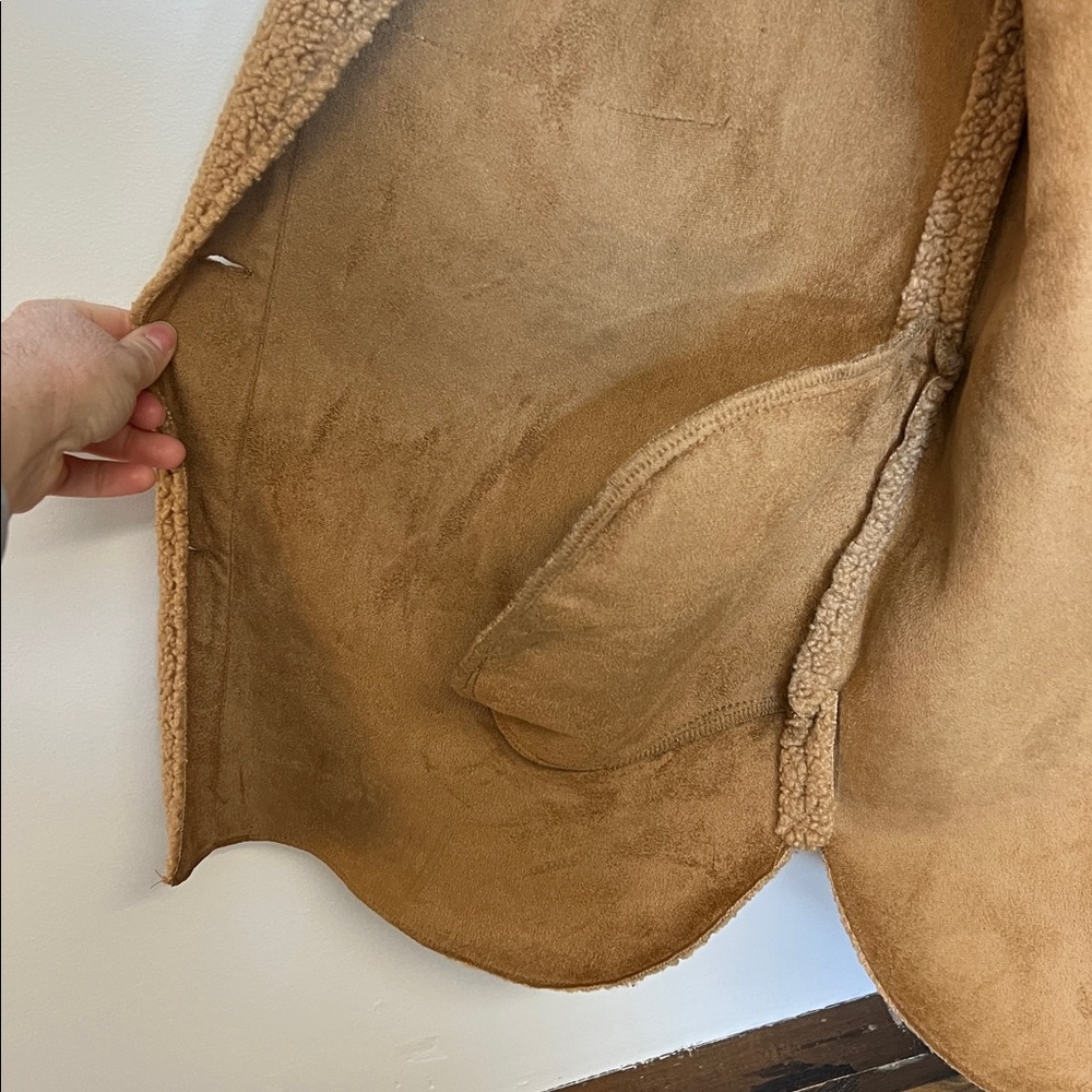 Joie Tan Button Down Oversized Sherpa Teddy Jacket- M - Picture 5 of 6